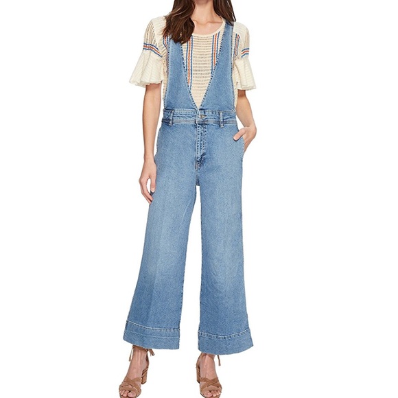 $128 Free People A line overalls in beach blue - Picture 4 of 8